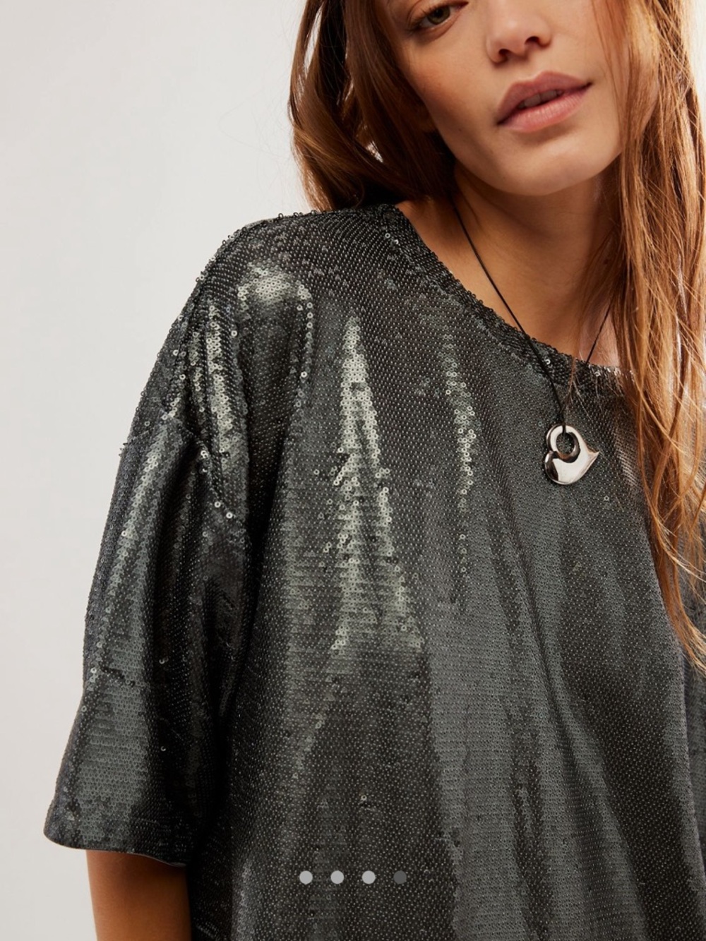 NWT Free People Oversized Blue Gray Silver Sequin Short Sleeve Tee - Size XS
